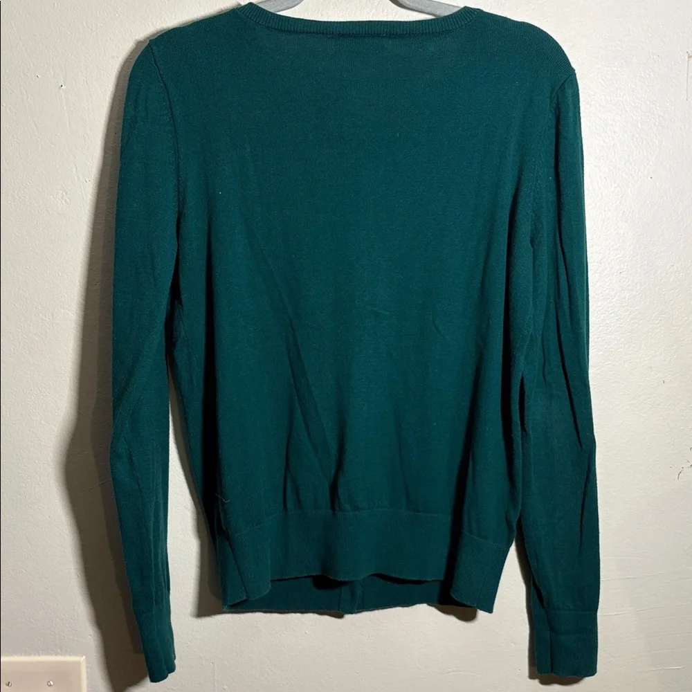 LOFT Women's Deep Green cotton Cardigan Sweater M - Picture 3 of 3